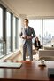 Navy Blue Slim Fit Men's Solid Mono Neck Double Slit Lined Suit Dress - 4