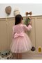Pink Sparkle Fabric Cotton Lined Tulle Skirt, Bow-Decorated Long Sleeve Girl Child Baby Girl Dress - 4