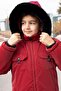 Claret Red Snap Fastener Chest Pocketed Fur Lined Boy's Hooded Coat 21350 - 7