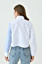 Women's Custom Designed Collar, Cuff Buttoned, Striped Trimmed Crop Blouse Shirt - 4