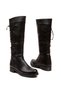 Women's Black Boots, Faux Leather Long Boots, Back Rubber Laces - 5