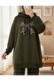 Bow Detailed Hooded Combed Cotton Sweatshirt - Khaki - 3