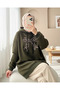 Bow Detailed Hooded Combed Cotton Sweatshirt - Khaki