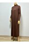 Long Innerwear Dress 135 cm Long Sleeves Upright Half Turtleneck Lining Quality Combed Cotton Fabric Brown - 2