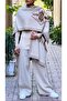 Women's Steel Knit Jacquard Poncho 3-Piece Set