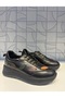 B1 4060 Women's Black Genuine Leather Rubber Laces Leaf Pattern Detailed Daily Orthopedic Shoes
