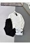 Men's Vertical Striped Stretch Fabric Ottoman White Sweatshirt Black Trousers 2-Piece Set - 2