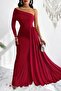 Burgundy One-Shoulder Long-Sleeve Tailed Maxi Crepe Evening Dress - 2