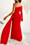 Red One Shoulder Long Sleeve Tailored Maxi Length Crepe Fabric Evening Dress - 2