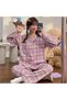 Plaid Pattern Women's Pajama Set Lounge Wear Girl's Pajama Set Cotton Blended Sleepwear Set - 3