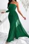 Emerald Green One Shoulder Long Sleeve Tailed Maxi Length Crepe Evening Dress - 5