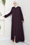 Sleeve Darted Buttoned Abaya Plum HM2861