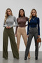 3-Piece Gray Navy Blue Brown Finger-Looped Women's Bodysuit Set - 6