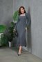Women's Crew Neck Tulle Detail Maxi Size Corded Fabric Knitwear Dress - 7