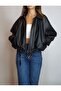 Women's Black Balloon Model Short Leather Coat Yy101284 - 2