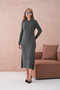 Women's Polo Neck Button Detail Maxi Length Soft Textured Corded Fabric Knitwear Dress - 3