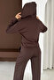 Soft Textured Brown Premium Modal Set with Bottom Pants, Palazzo Top, Zippered Sweatshirt Hoodie - 6