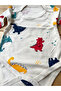 100% Cotton Ribbed Textured Long Sleeve Corded Fabric Dinosaur Patterned Snap Fastener Bodysuit - 2