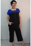 Black Indigo Blue Color Block Capri Length Size Whole Set Low-Sleeve Combed Viscose Suit - 5