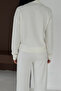 Soft Textured Ecru Modal Suit Top with Cross Side Zipper Detail Sweatshirt Bottom Palazzo Pants - 7