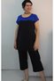 Black Indigo Blue Color Block Capri Length Size Whole Set Low-Sleeve Combed Viscose Suit - 7
