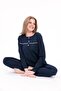 Women's Navy Blue Plus Size Cotton Button down Pajama Set - 2