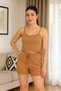 Women's Ribbed Ruffle Detailed Suspender Shorts Home Wear Set - 2