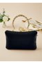 Black Gold Pearl and Crystal Embroidered Glitter Satin Evening Dress Bag Wedding Engagement Graduation - 5