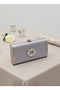 Silver Gray Complete Metal Frame and Crystal Embroidered Glitter Satin Evening Dress Bag - 4
