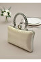 Ten Nude Pearl and Crystal Embroidered Glitter Satin Evening Dress Bag - 2