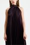 High Neck Pleated Detail Satin Maxi Dress |   Elb34513 Murdum - 4