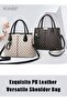 Women's Printed Large Capacity Handbag Fashionable Retro Pu Leather Patchwork Shoulder Bag Detachabl - 3