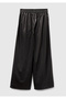 Women's Black Elastic Waist Drawstring Wide Leg Pants - 4