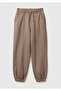 Boy's Khaki Brown Logo Jogger Sweatpants with Drawstring and Stitching Detail