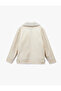 Slim Fit Plush Collar Winter Faux Leather Jacket with Zipper Pocket Detail - 5