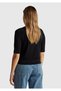 Women's black 100% wool crew neck short sleeve sweater - 3