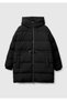 Women's Black Feather Waist Lace-Up Hooded Long Puffer Coat - 2