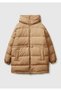 Women's Light Brown down Waist Lace-Up Hooded Long Puffer Coat - 2