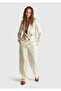 Women's Ecru Viscose and Wool Blend Hidden Button Wide Leg Trousers - 4