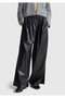 Women's Black Elastic Waist Drawstring Wide Leg Pants