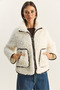 Women's Ecru Faux Leather Garni Detailed Lined Short Curly Jacket 2841 60281131 - 2