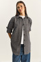 Women's Navy Blue Beige Oversize Plaid Shirt with Single Pocket Detail 513 60283572 - 5
