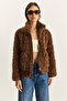 Women's Brown Faux Leather Garni Detailed Lined Short Curly Jacket 2841 60281131 - 2