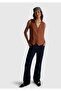 Women's Brown 100% Linen Front Buttoned V-Neck Vest - 5