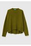 Women's Khaki Green Wool Blend Wide Bottom Crew Neck Sweater - 2