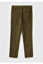 Men's khaki cotton blend slim fit velvet pants with Piped pockets at the back - 2
