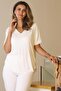 Basic Short Sleeve Ecru Women's Bluz 734-2Y5 - 3