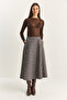 Women's Navy Blue Ecru Plaid Patterned Pocket Detailed A-Line Long Skirt 60283870 - 2