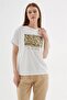 Zero Collar Short Sleeve Printed White Women's T-Shirt 0062-2Y5