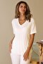 Basic Short Sleeve Ecru Women's Bluz 734-2Y5